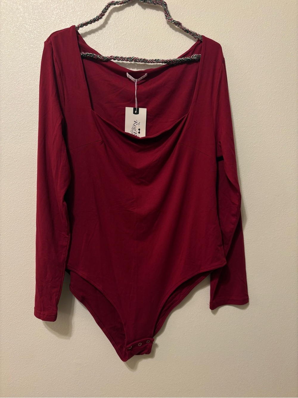 ReoRia Long Sleeve Cowl Neck Bodysuit - Burgundy